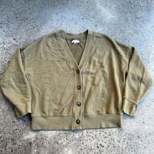 Madewell Sweater Womens Small Green Button Front Cardigan Cropped Cotton